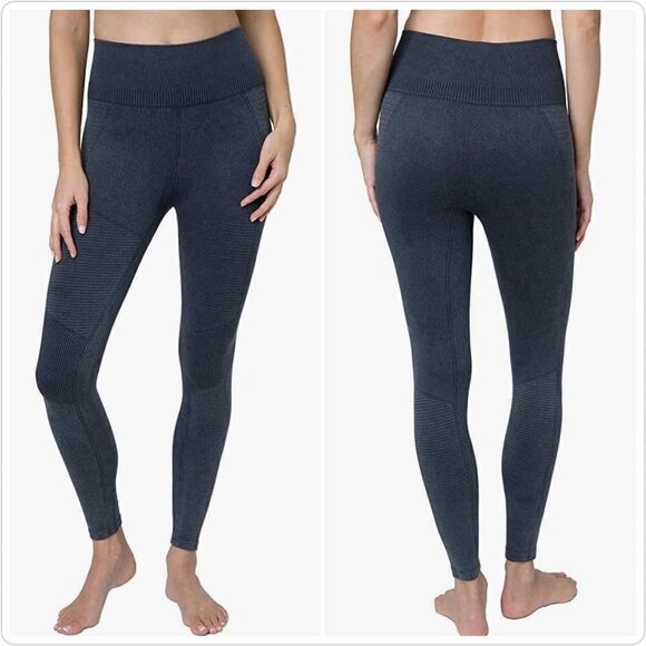 Tuff Athletics Black Moto Style Seamless High Waist 7/8 Tights sz L - Picture 1 of 10